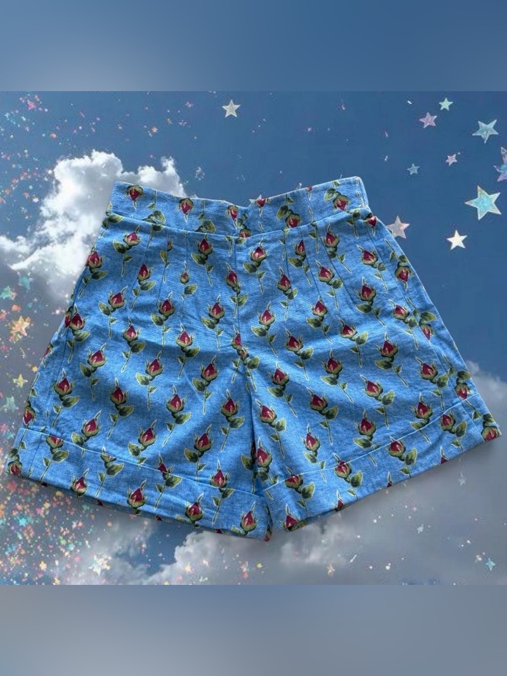 Blue Floral Print Women's Shorts